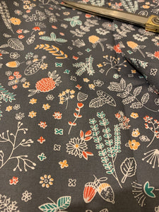 Half- Dark Blue Floral cotton twill