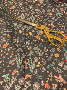 Half- Dark Blue Floral cotton twill