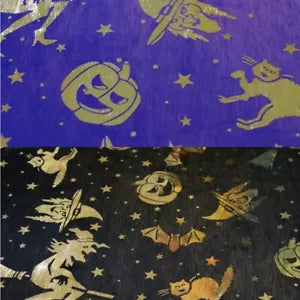 Halloween foil print witches & pumkins -per Metre