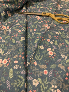 Half- Aqua Blue Floral Cotton twill