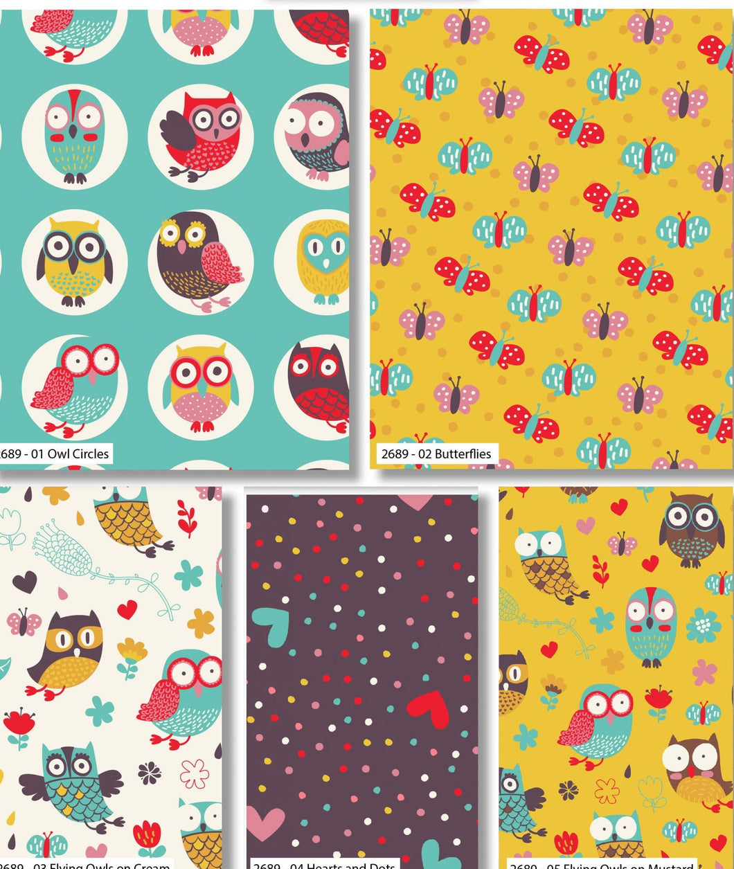 5 x Fat quarters Happy owls